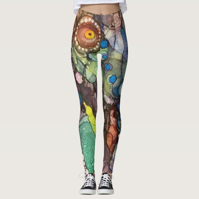 Wild & Colourful Alcohol Ink Liquid Abstract Art Leggings (Front)