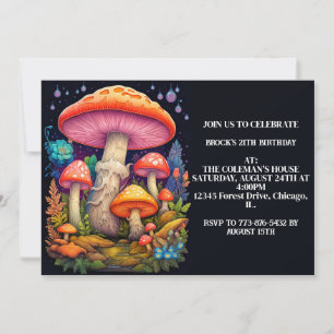 Wild Colourful Mushrooms Birthday Party Invitation