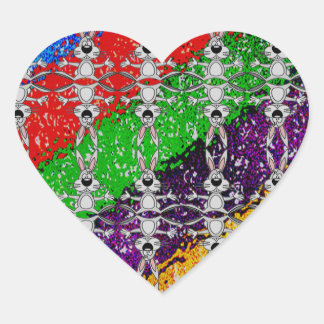 Wild Colourful Rabbit Pattern Heart Sticker