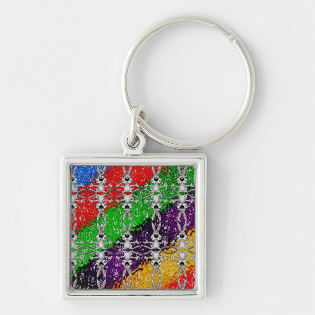 Wild Colourful Rabbit Pattern Key Ring (Front)