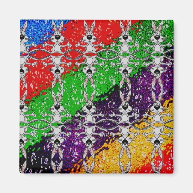 Wild Colourful Rabbit Pattern Magnet (Front)