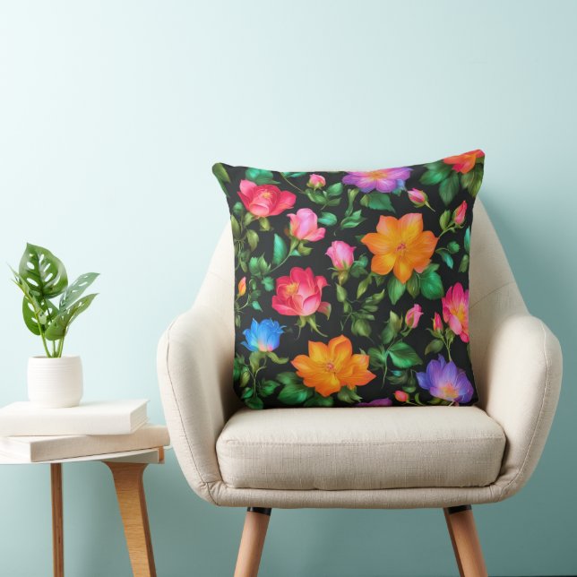Wild Colourful Roses Pattern Cushion (Chair)