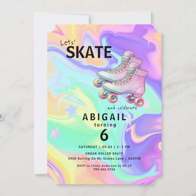 Wild Colours Girl Roller Skating Birthday Party Invitation (Front)