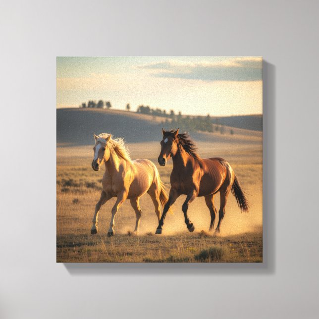 Wild Companions at Sunset – Running Horse Wall Art (Front)