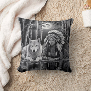 Wild Connection: Wolf and Girl Cushion