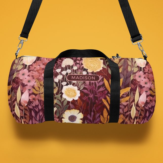 Wild Country Flowers Pattern Personalised Name Duffle Bag (Creator Uploaded)