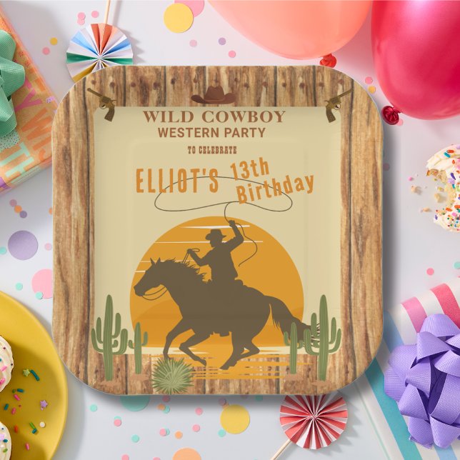 Wild cowboy western birthday paper plate (Creator Uploaded)