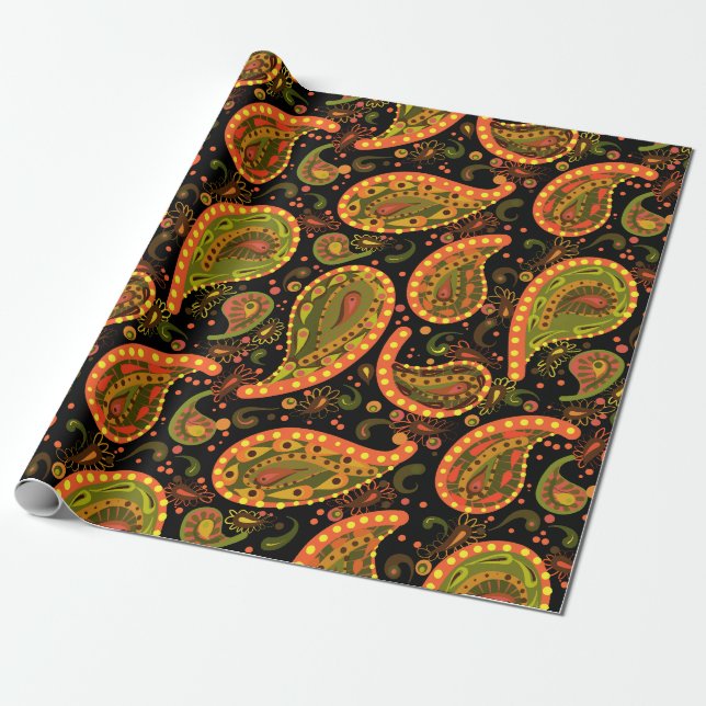 Wild Crazely Paisley Bright Colourful Wrapping Paper (Unrolled)