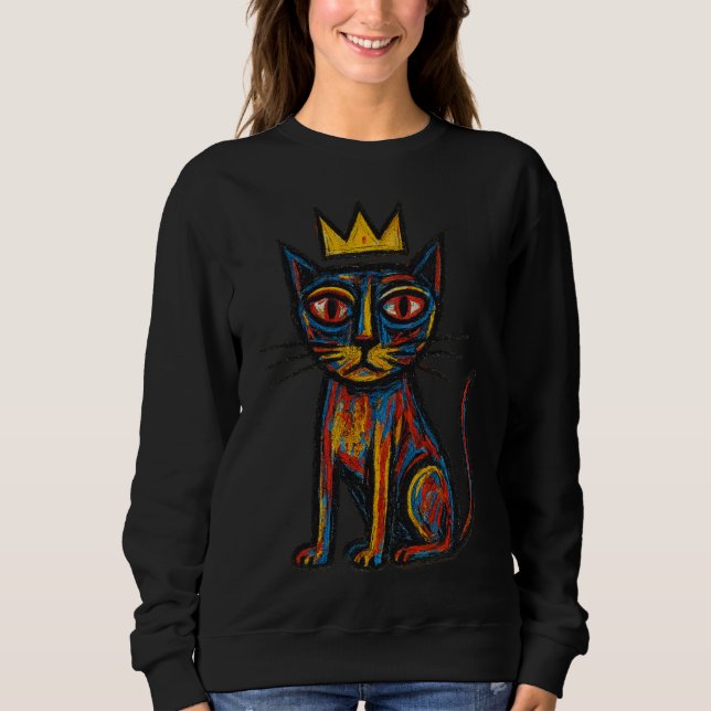 Wild Crown Cat Graphic Tee – Hand-Drawn Abstract C (Front)