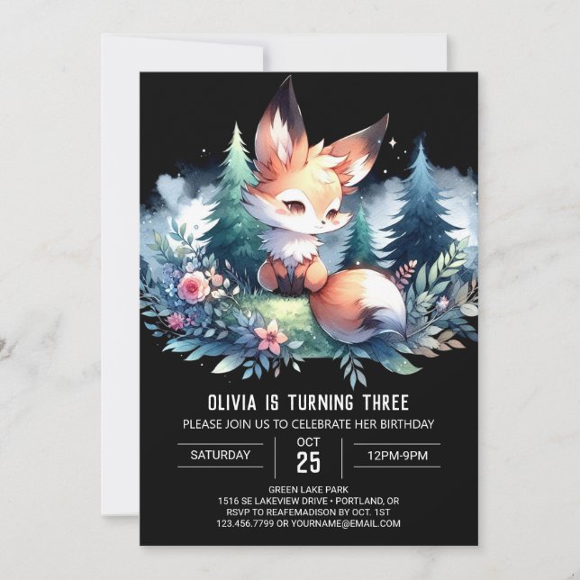 Wild Custom Fox Birthday digital Invitation (Front)
