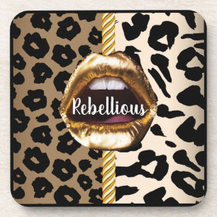 Wild Custom Gold lips Gift Décor girly Cute Makeup Coaster