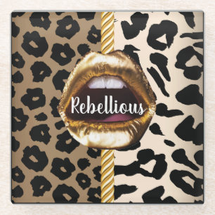 Wild Custom Gold lips Gift Décor girly Cute Makeup Glass Coaster
