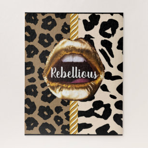 Wild Custom Gold lips Gift Décor girly Cute Makeup Jigsaw Puzzle