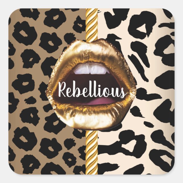 Wild Custom Gold lips Gift Décor girly Cute Makeup Square Sticker (Front)