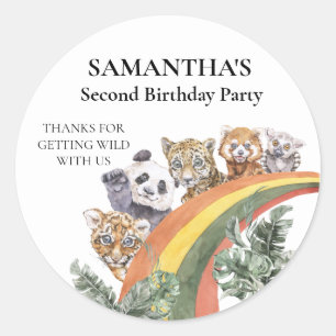 Wild Cute Jungle Animals Rainbow Birthday Favour Classic Round Sticker
