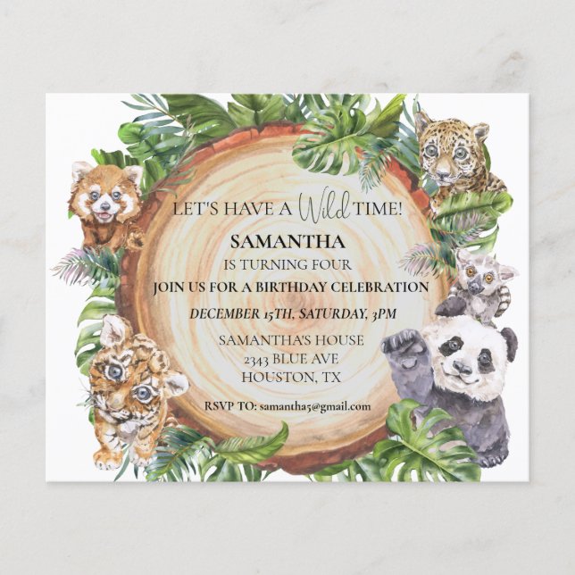 Wild Cute Jungle Animals Tiger Panda Watercolor (Front)