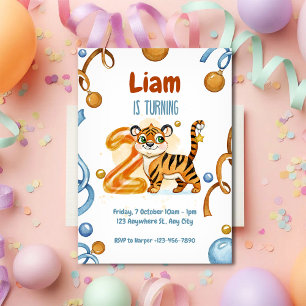 Wild & Cute Tiger 2nd Birthday Invitation
