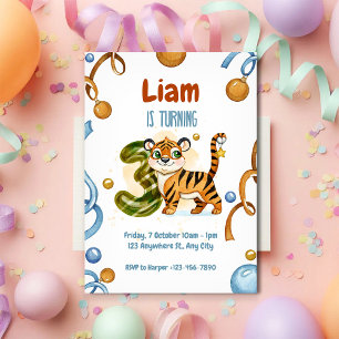 Wild & Cute Tiger 3rd Birthday Invitation