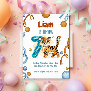 Wild & Cute Tiger 7th Birthday Invitation