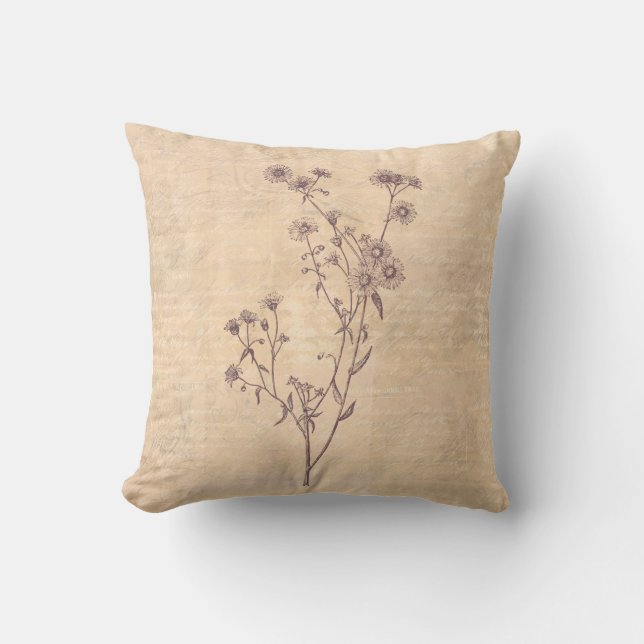 Wild Daisy Flower Wildflower Antique Script Paper Cushion (Front)