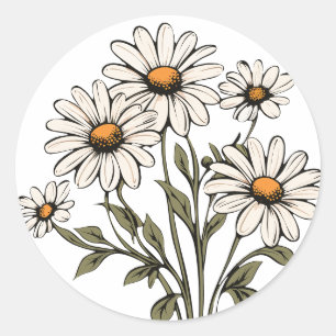 Wild Daisy Flowers Blooming Classic Round Sticker