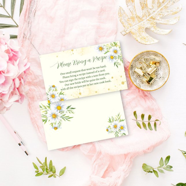 Wild daisy flowers spring summer recipe card (Wild daisy floral spring summer bridal shower recipe request card)