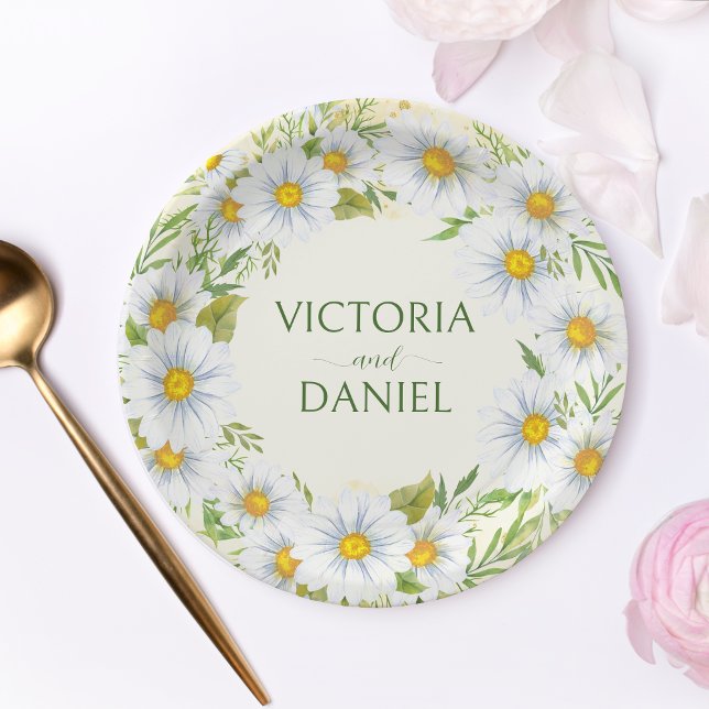Wild daisy spring flowers wedding personalised paper plate (Creator Uploaded)