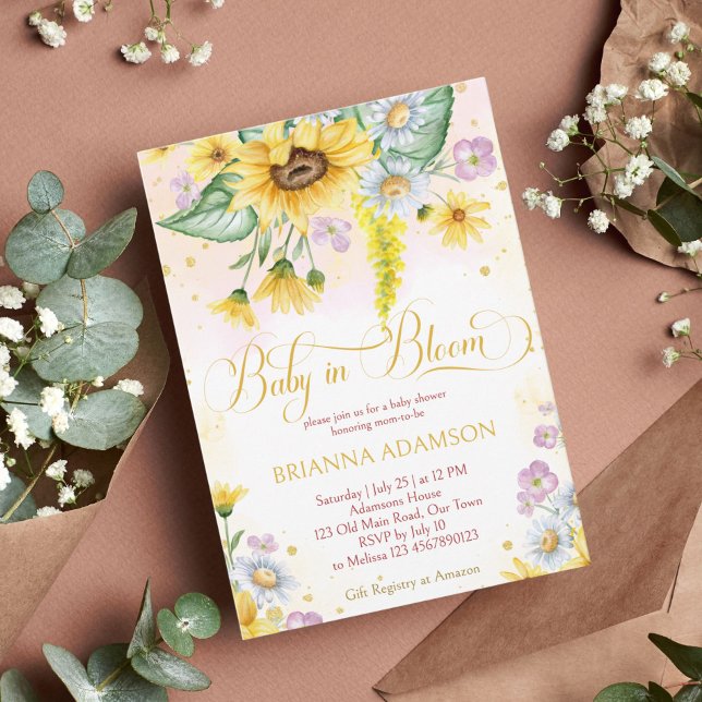 Wild daisy sunflower baby in bloom baby shower invitation (Creator Uploaded)