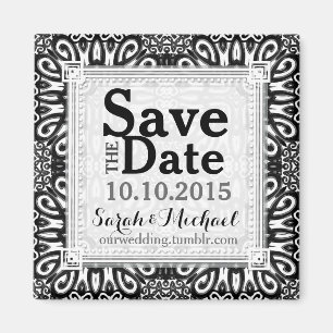 Wild Damask Black White Decor Save the Date Magnet