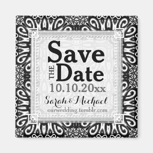 Wild Damask Black White Decor Save the Date Magnet
