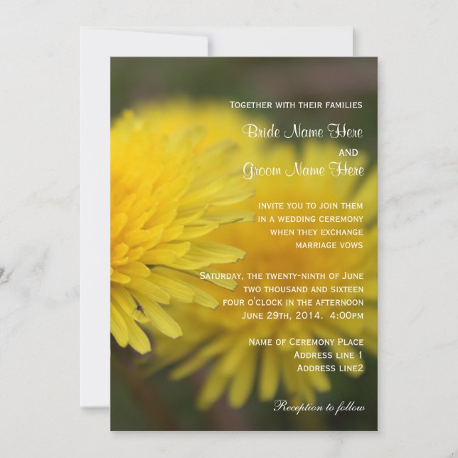 Wild dandelion flowers spring, summer, wedding invitation (Front)