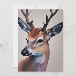 Wild Deer Portrait Watercolor Painting, Deer Announcement