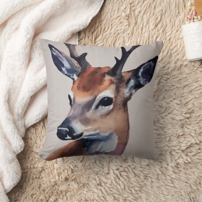 Wild Deer Portrait Watercolor Painting, Deer Cushion (Blanket)