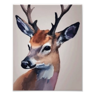 Wild Deer Portrait Watercolor Painting, Deer Photo Print