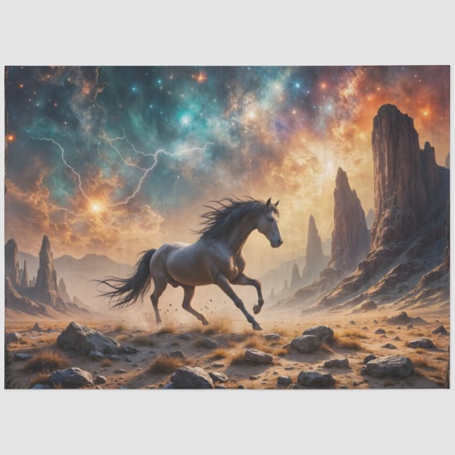 Wild Desert Stallion Nebula stars lightning Tissue Paper (Front)