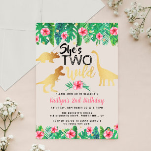 Wild Dinosaur Girls 2nd Birthday Acrylic Invitations