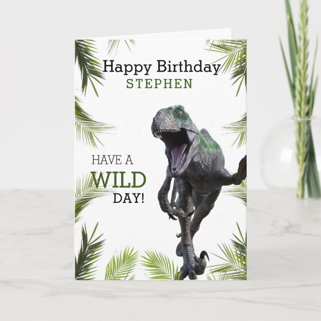 Wild Dinosaur Jurassic Raptor Birthday Card (Front)