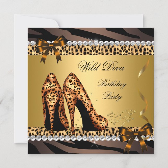 Wild Diva Leopard Zebra Hi Heels Birthday Party 2 Invitation (Front)