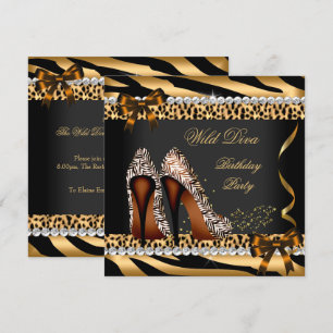 Wild Diva Leopard Zebra Hi Heels Birthday Party 3a Invitation