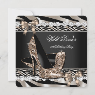 Wild Diva Zebra Beige High Heels Birthday Party Invitation