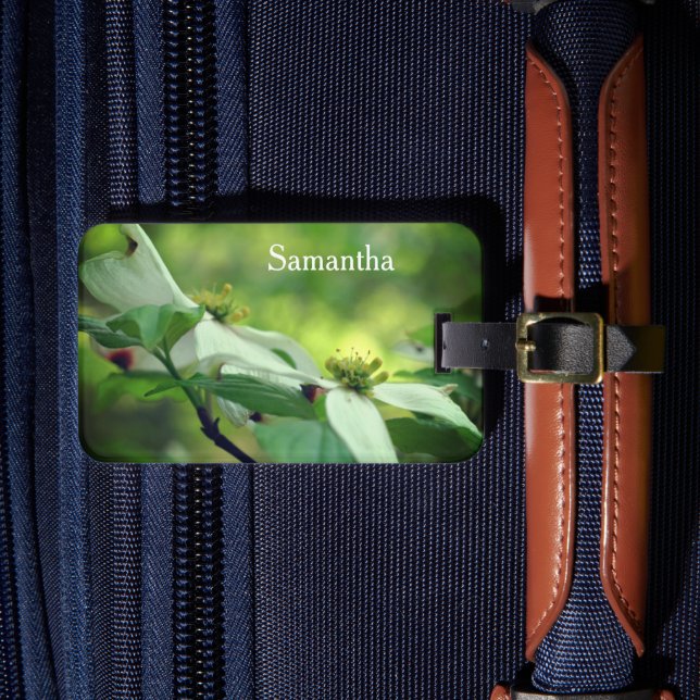 Wild Dogwood Flower Blossoms Personalised Luggage Tag (Front Insitu 4)