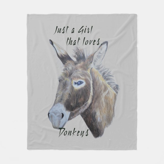 Wild Donkey Art Just a Girl that Loves Donkeys Fleece Blanket (Front)