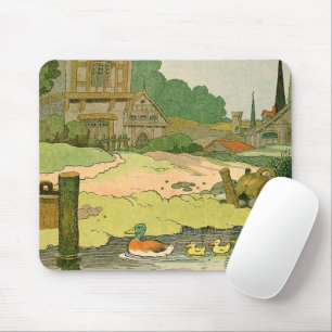 Wild Duck and Ducklings Swimming on the River Mouse Mat