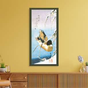 Wild Duck Swimming Snow Laden Reeds by Hiroshige Canvas Print