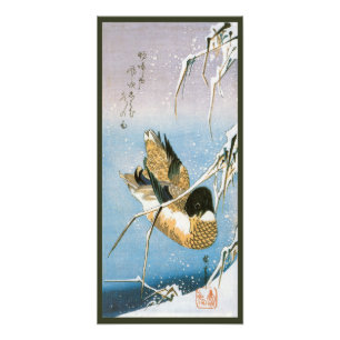 Wild Duck Swimming Snow Laden Reeds by Hiroshige Photo Print