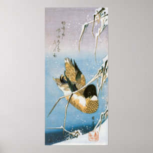 Wild Duck Swimming Snow Laden Reeds by Hiroshige Poster