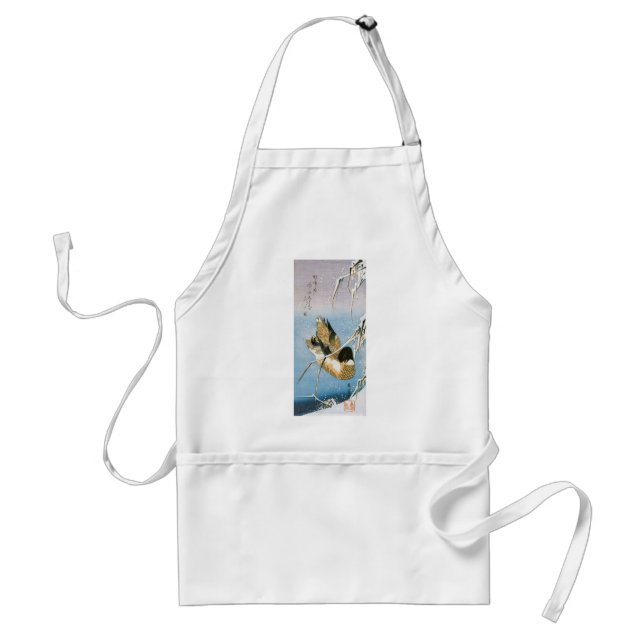 Wild Duck Swimming Snow Laden Reeds by Hiroshige Standard Apron (Front)