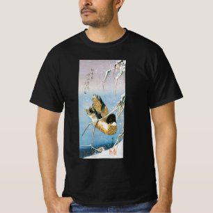 Wild Duck Swimming Snow Laden Reeds by Hiroshige T-Shirt
