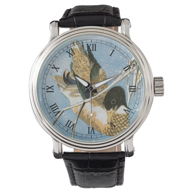 Wild Duck Swimming Snow Laden Reeds by Hiroshige Watch (Front)