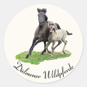 Wild Dulmen Horse Mare Foal - Dülmener Wildpferde Classic Round Sticker